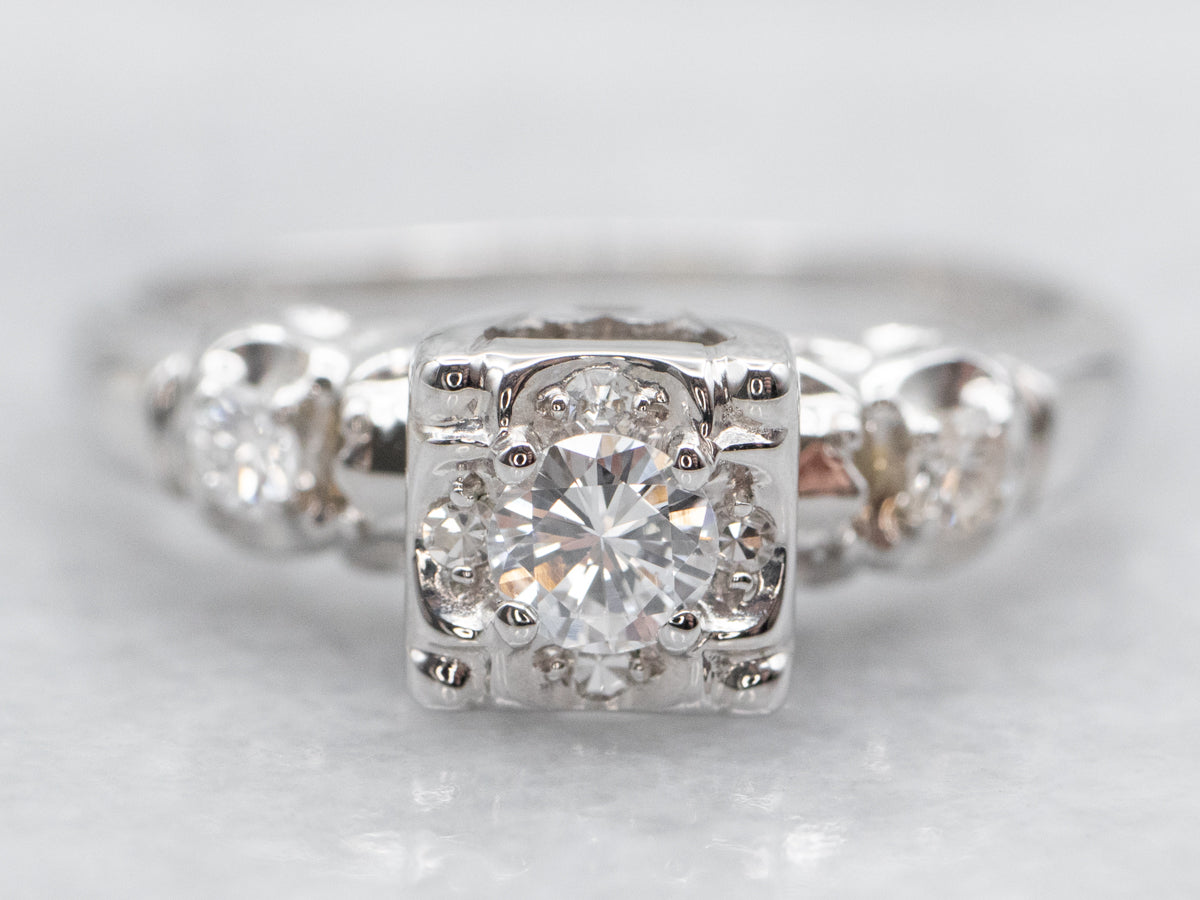 Retro Era Diamond Engagement Ring