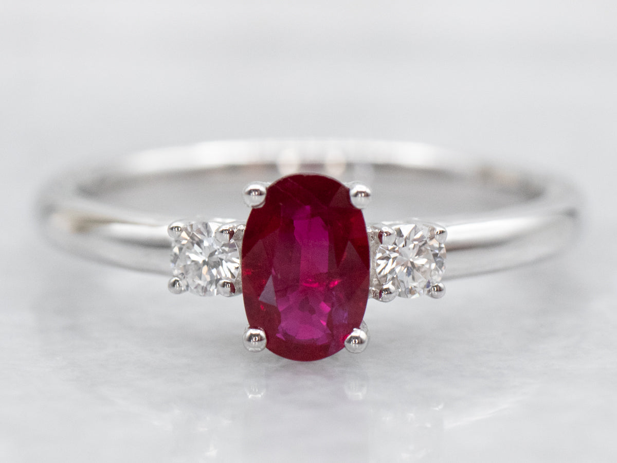 Three Stone Modern Ruby and Diamond Engagement Ring