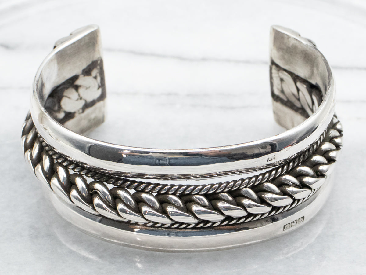 Sterling Silver Heavy Twisting Pattern Cuff Bracelet