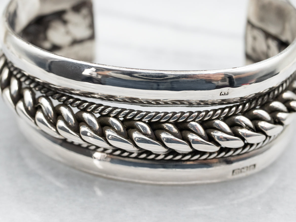 Sterling Silver Heavy Twisting Pattern Cuff Bracelet