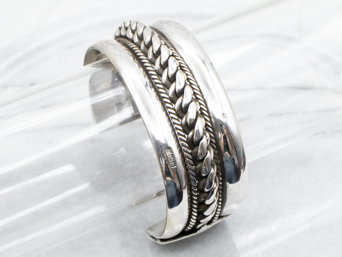 Sterling Silver Heavy Twisting Pattern Cuff Bracelet