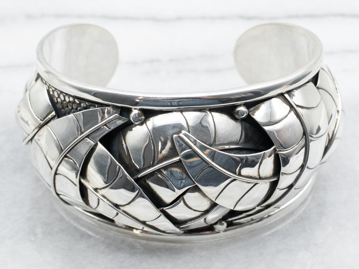 Brazalete con diseño de hojas llamativas de plata de ley mexicana