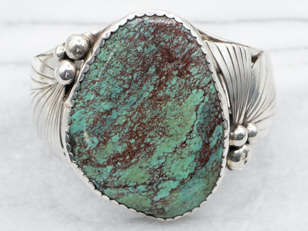 Outlet HEAVY 60g Sterling Silver Green Turquoise Southwestern Cuff Bracelet