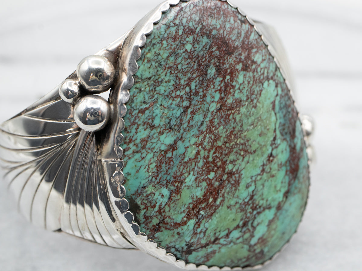 Sterling Silver Native American Green Turquoise Cuff Bracelet