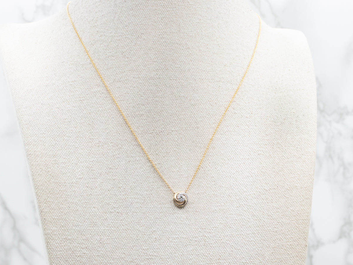 Scrolling Gold Diamond Swirl Pendant Necklace