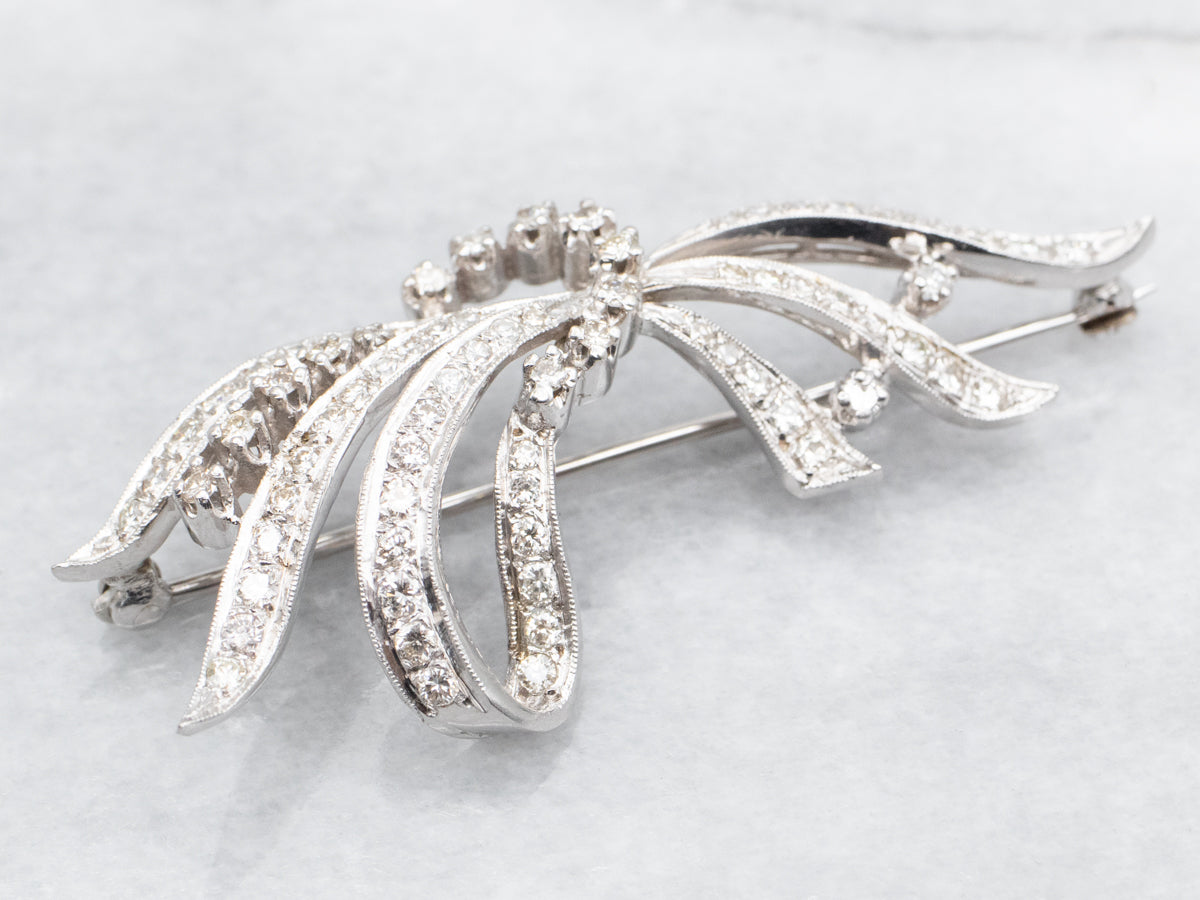 Retro 1950's Diamond Encrusted Ribbon Brooch