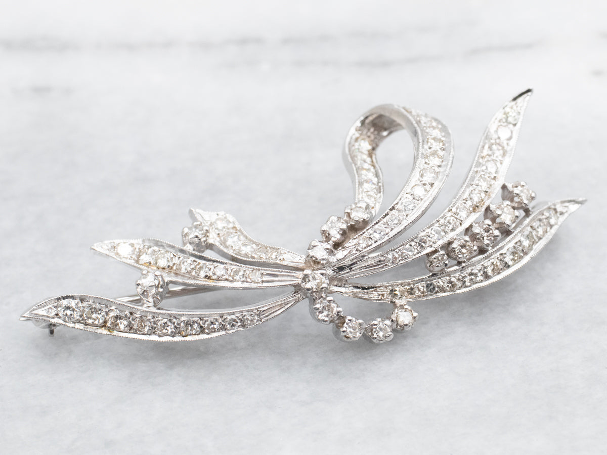 Retro 1950&#39;s Diamond Encrusted Ribbon Brooch