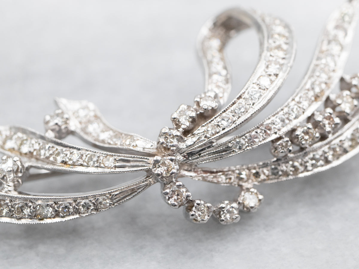 Retro 1950's Diamond Encrusted Ribbon Brooch