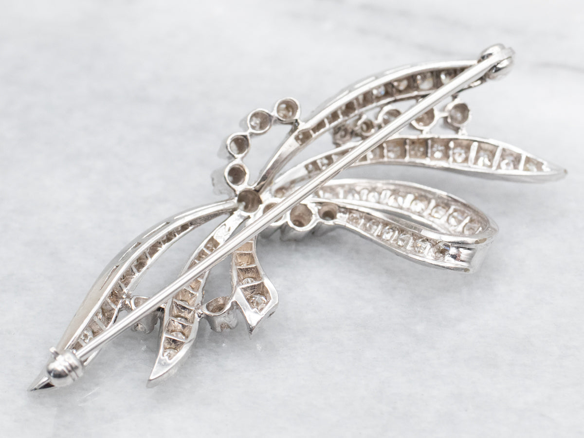 Retro 1950's Diamond Encrusted Ribbon Brooch