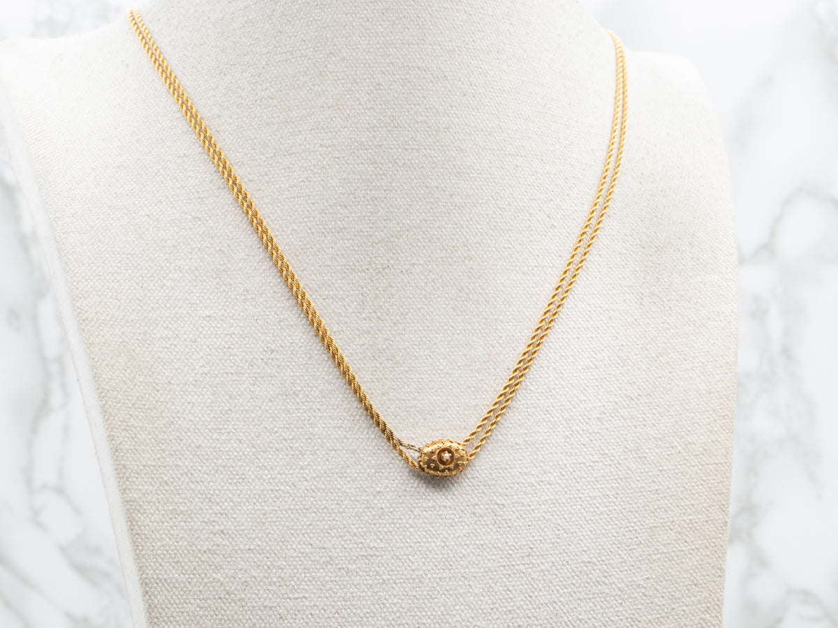 Antique Gold Seed Pearl Lariat Chain