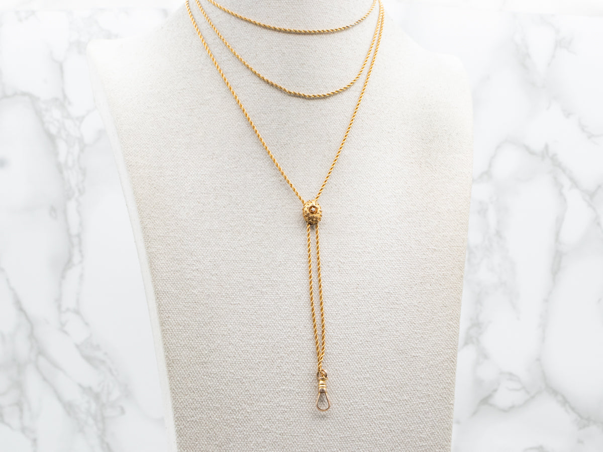 Antique Gold Seed Pearl Lariat Chain