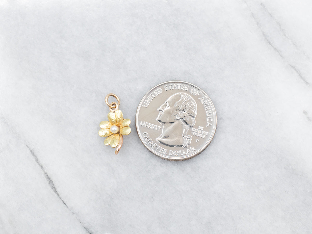 Vintage Seed Pearl Four-Leaf Clover Charm