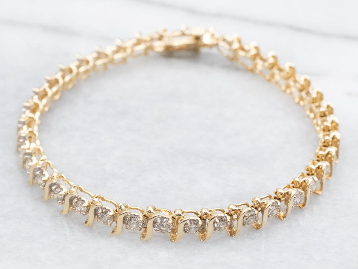 Gold S-Link Diamond Tennis Bracelet