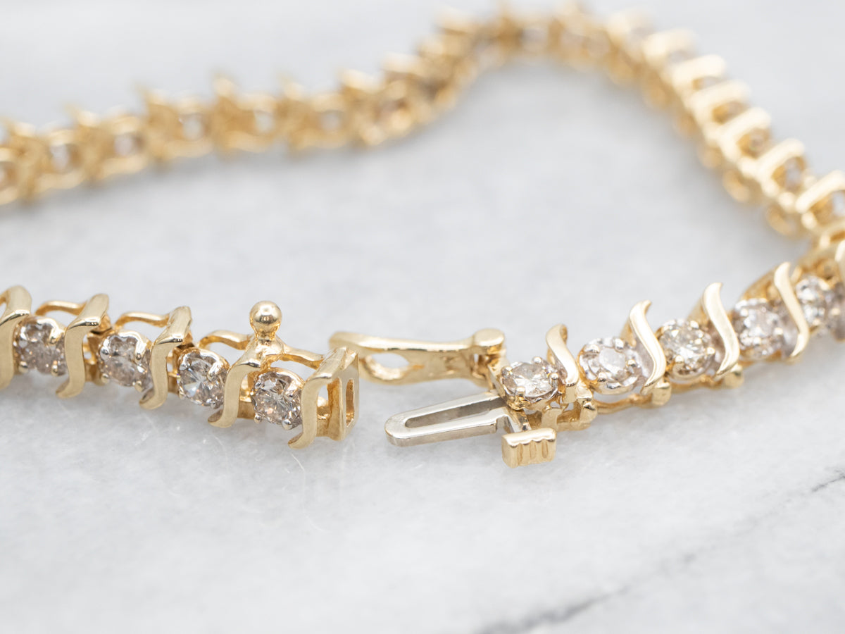 Gold S-Link Diamond Tennis Bracelet