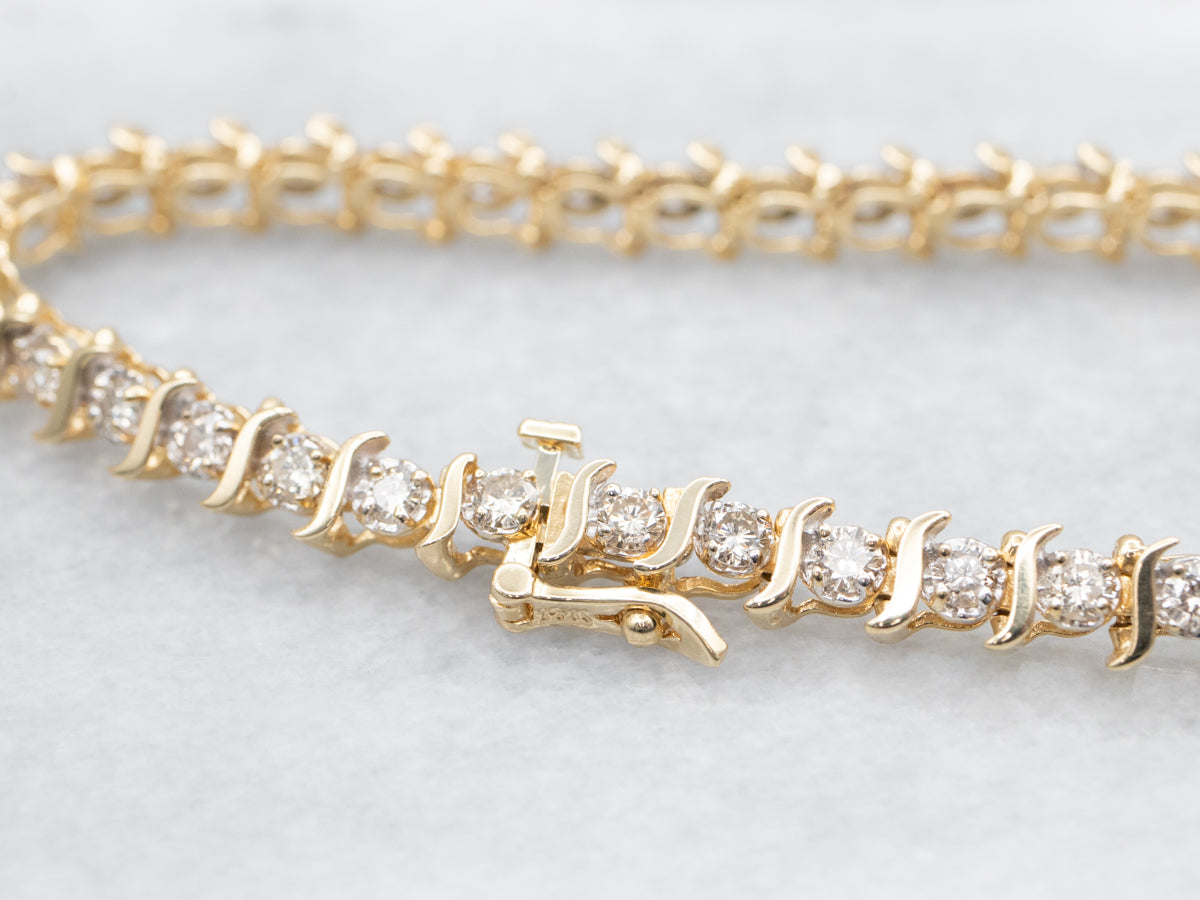 Gold S-Link Diamond Tennis Bracelet