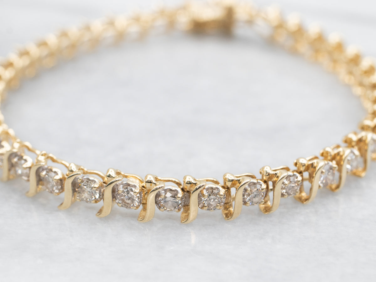 Gold S-Link Diamond Tennis Bracelet