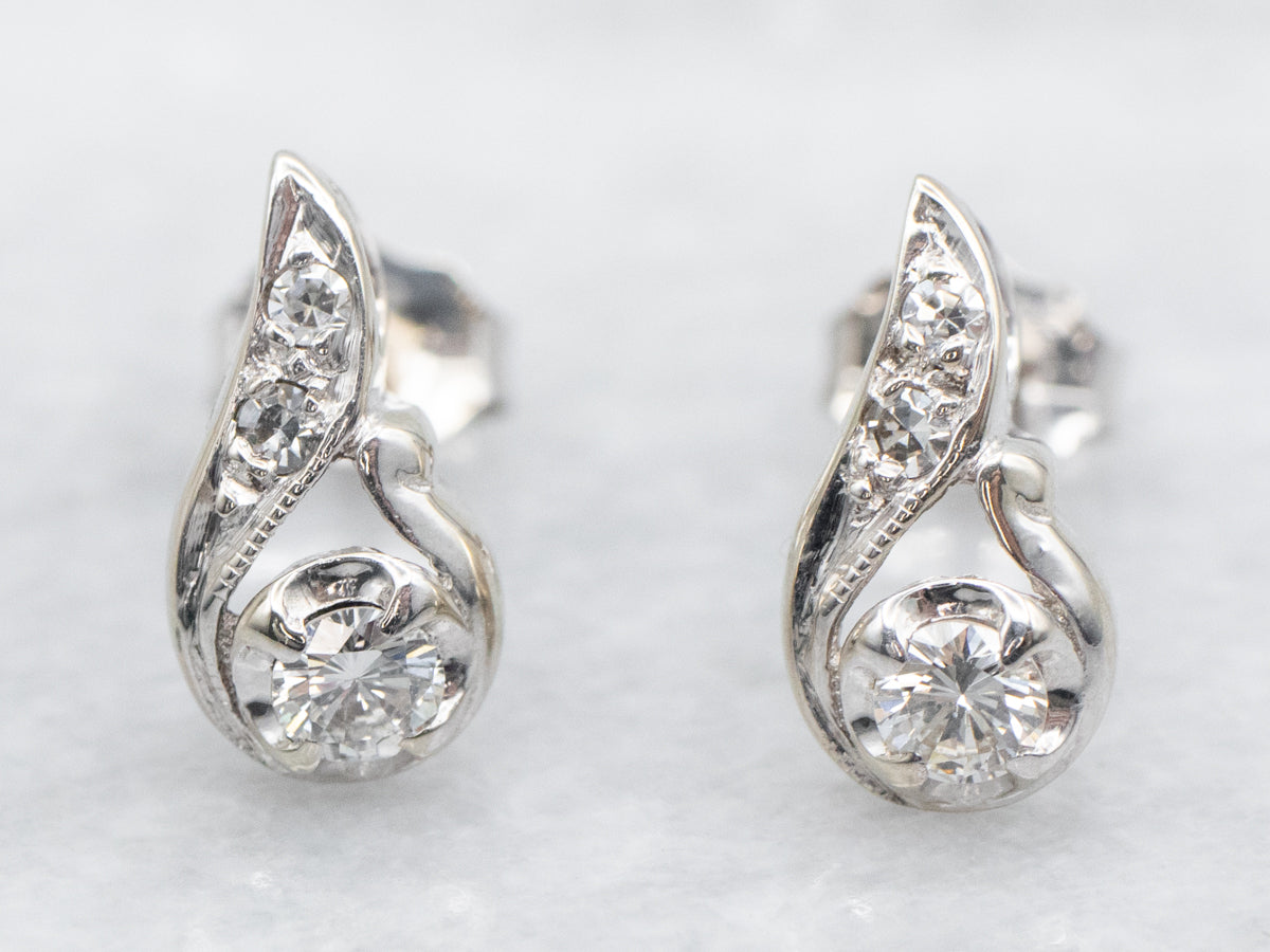 Retro White Gold Diamond Stud Earrings