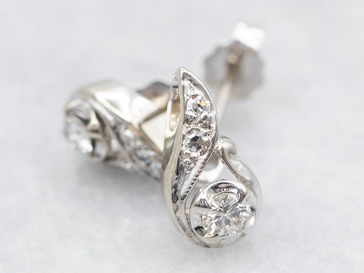 Retro White Gold Diamond Stud Earrings