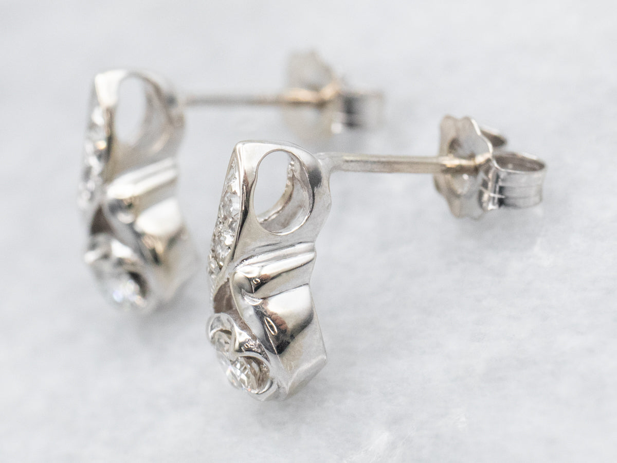 Retro White Gold Diamond Stud Earrings