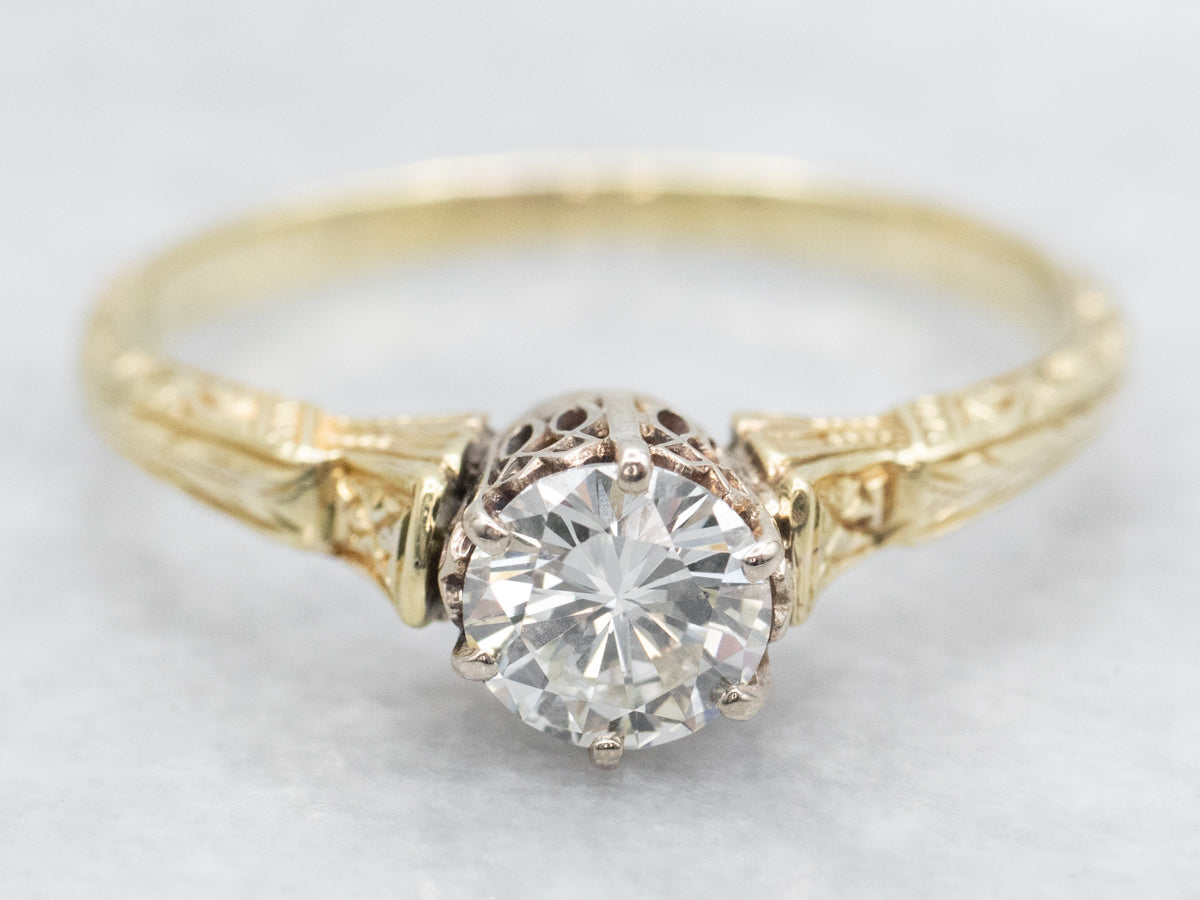 Ornate Gold and Diamond Solitaire Engagement Ring