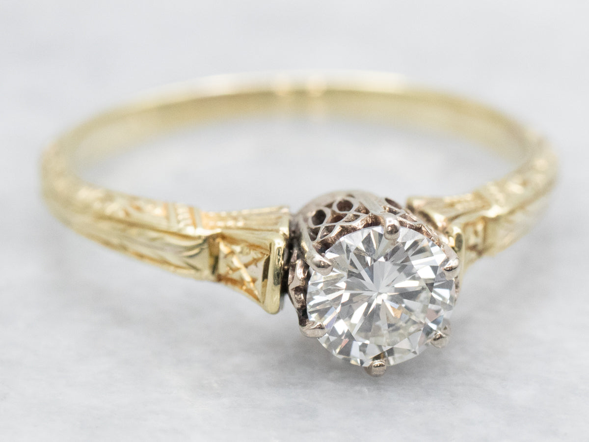 Ornate Gold and Diamond Solitaire Engagement Ring