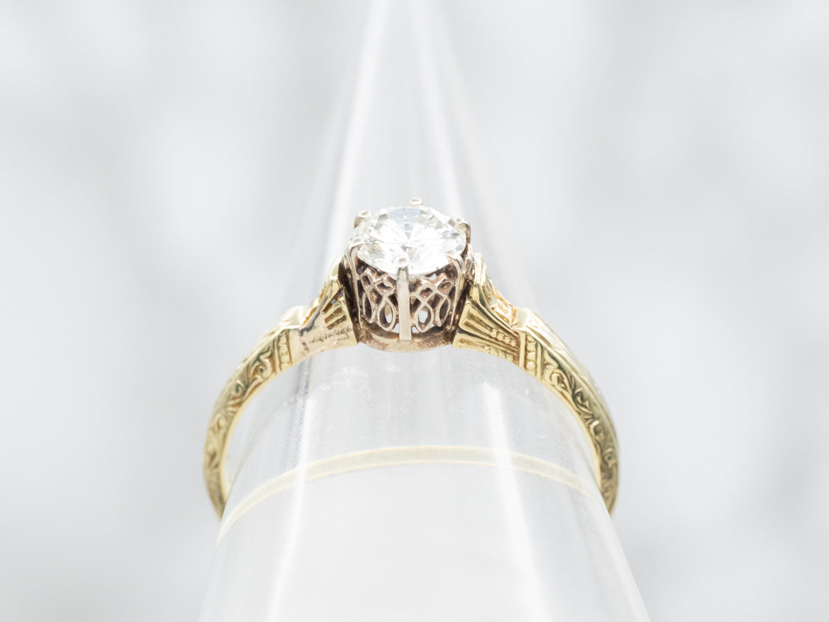 Ornate Gold and Diamond Solitaire Engagement Ring