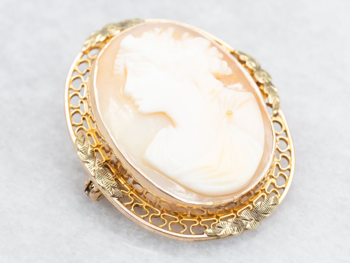 Vintage Gold Cameo Filigree Brooch or Pendant