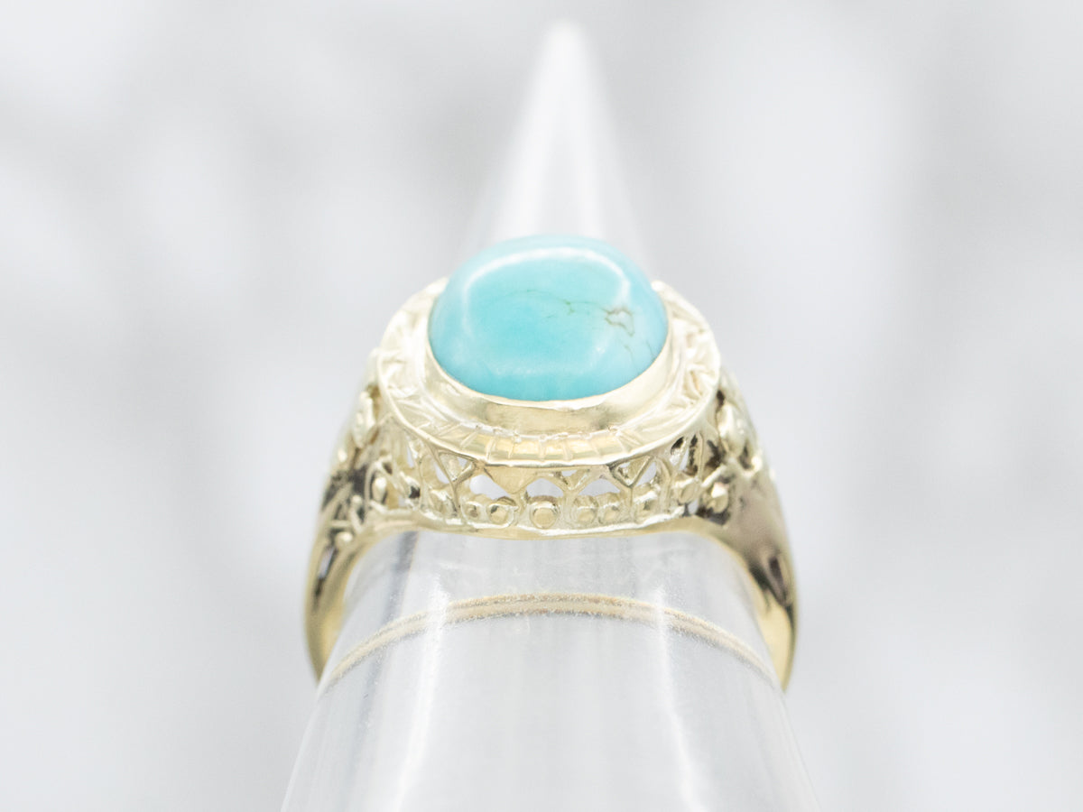 Art Nouveau Green Gold Turquoise Filigree Ring