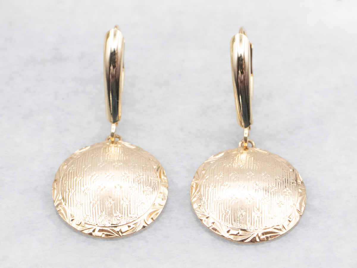 Etched Disc Drop Earrings