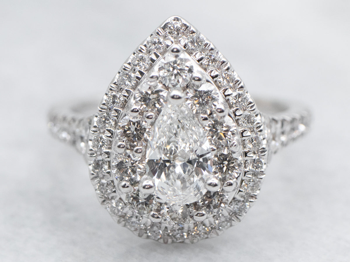 Modern GIA Certified Pear-Cut Diamond Double Halo Engagement Ring