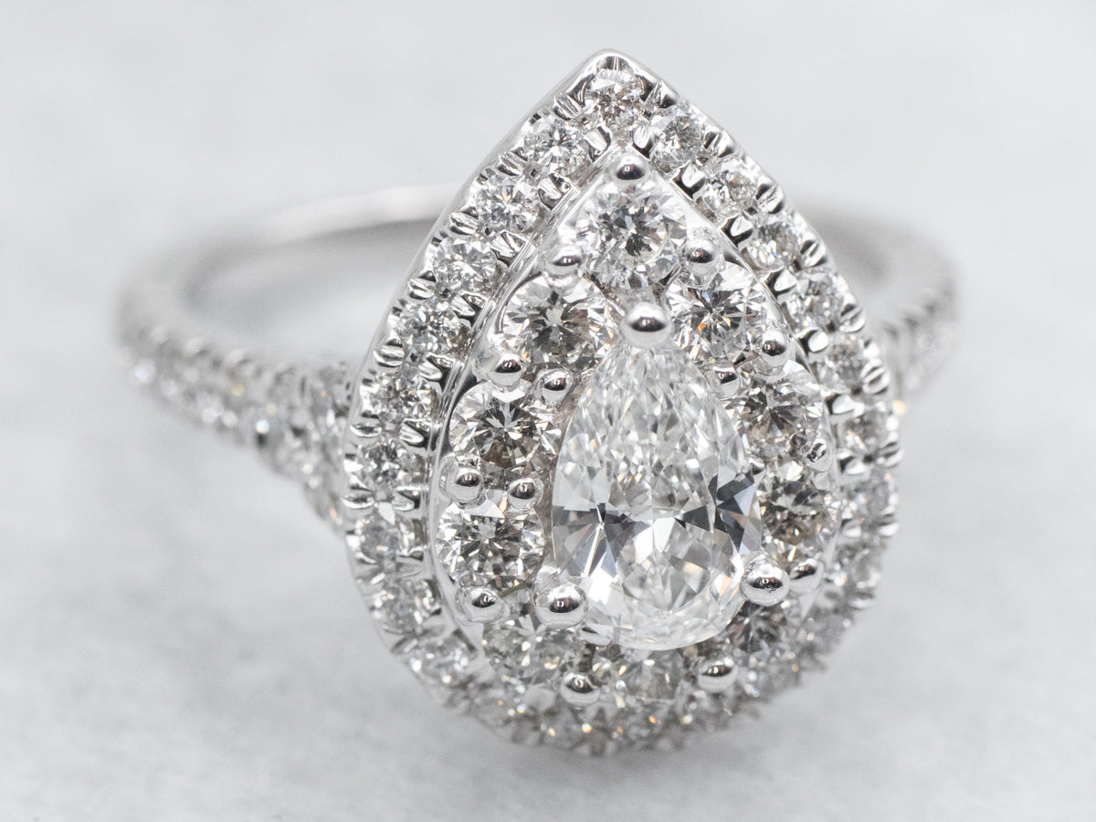 Modern GIA Certified Pear-Cut Diamond Double Halo Engagement Ring