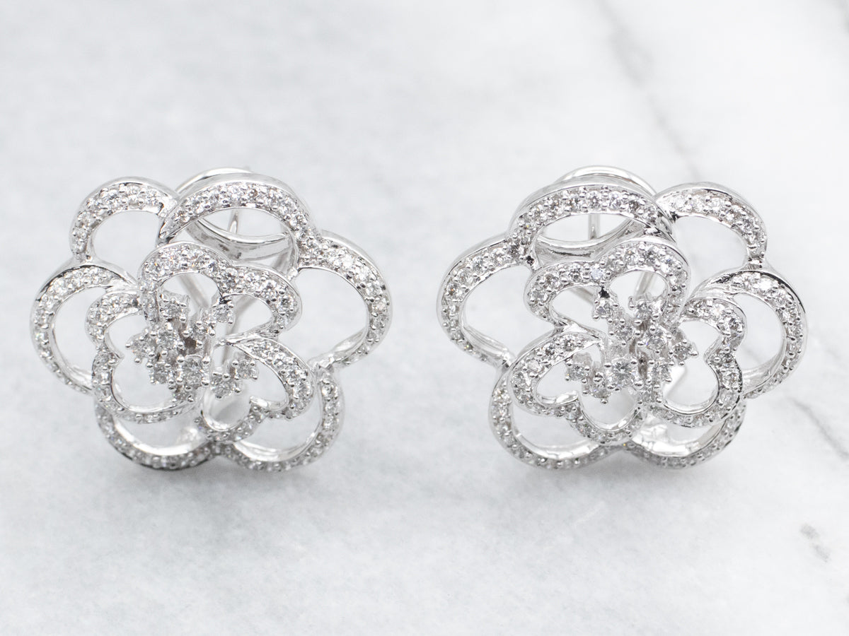 Diamond Encrusted Floral Stud Earrings