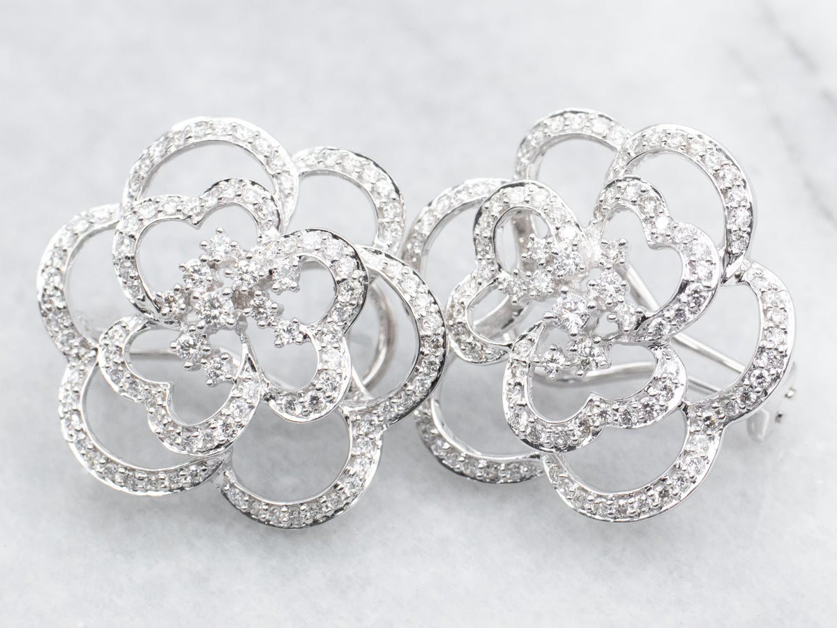 Diamond Encrusted Floral Stud Earrings