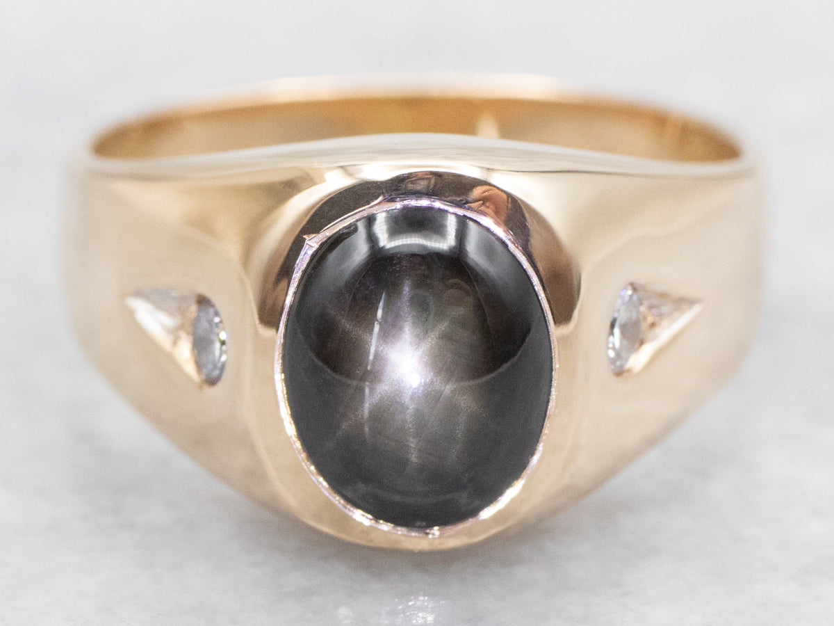 Stunning Black Star Sapphire and Diamond Ring