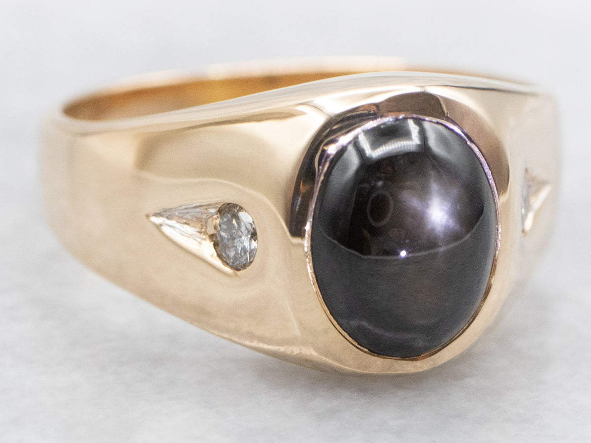 Stunning Black Star Sapphire and Diamond Ring