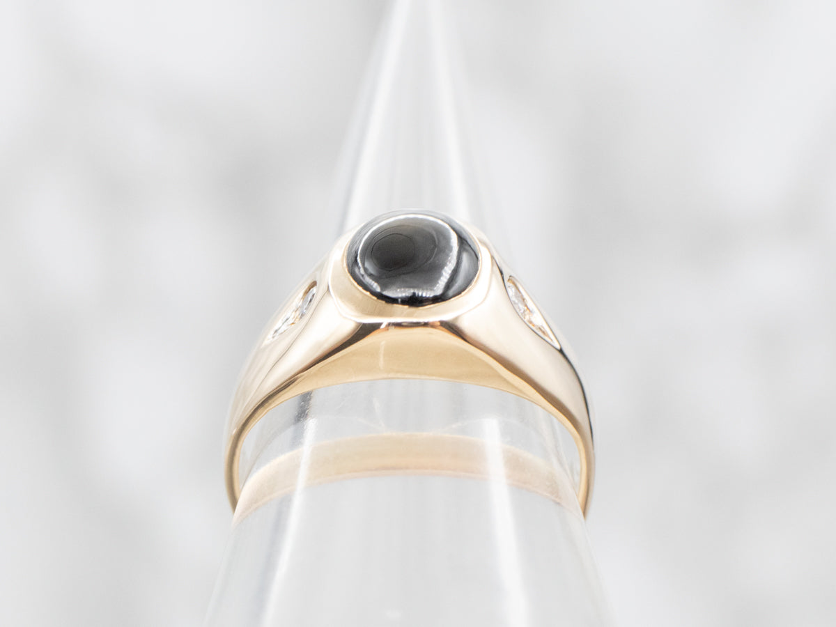 Stunning Black Star Sapphire and Diamond Ring