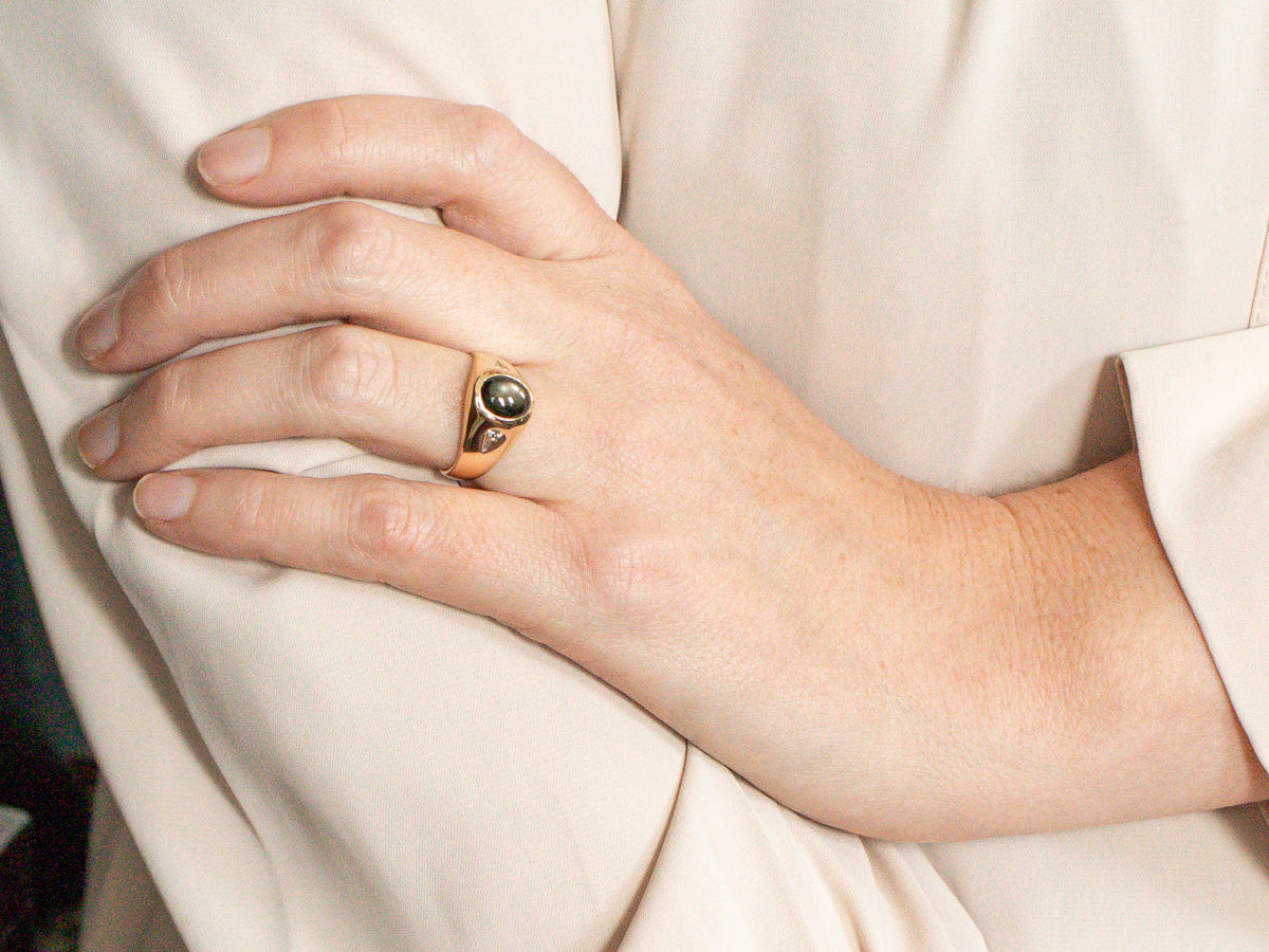 Stunning Black Star Sapphire and Diamond Ring