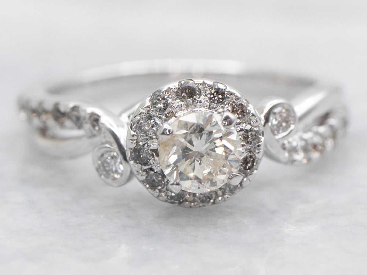 White Gold Diamond Engagement Ring with Diamond Halo