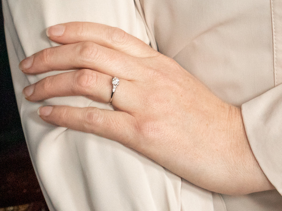 Anillo de compromiso de diamantes en platino con detalles de diamantes