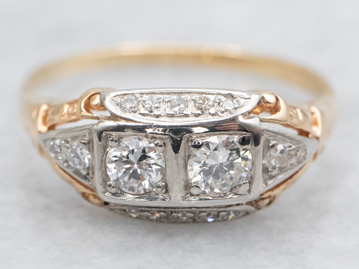 1930's Double Diamond Two Tone Ring