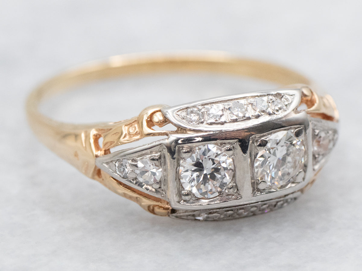 1930's Double Diamond Two Tone Ring