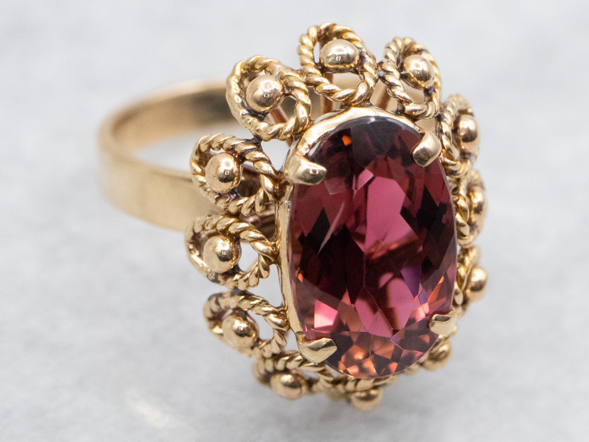 Nautical Gold Pink Tourmaline Ring