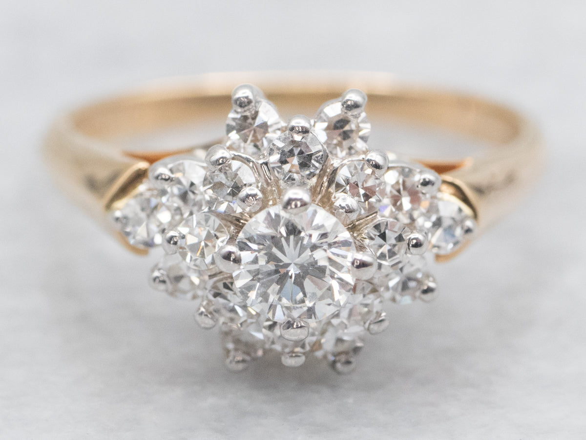 Tow Tone Diamond Cluster Engagement Ring