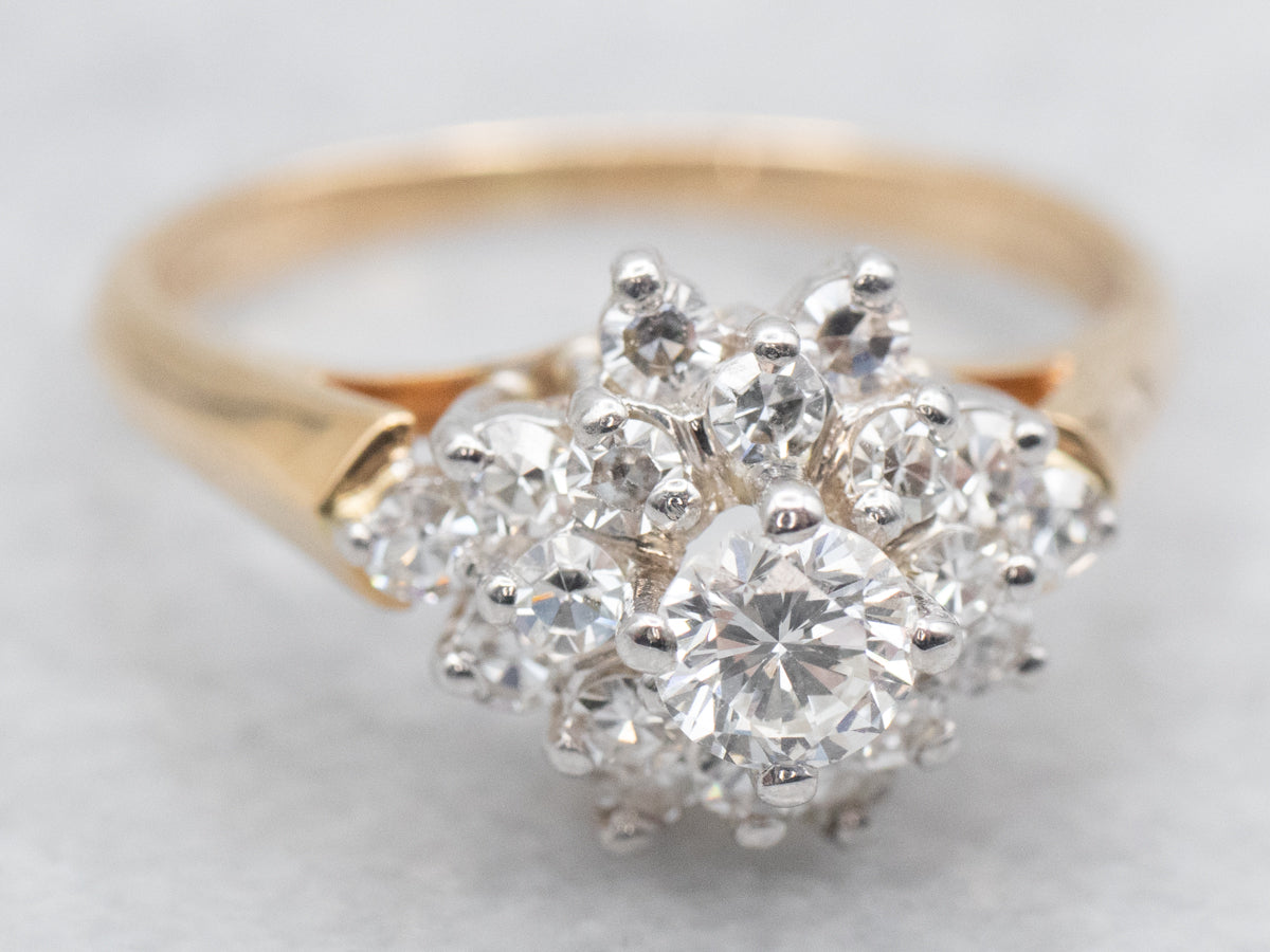 Tow Tone Diamond Cluster Engagement Ring