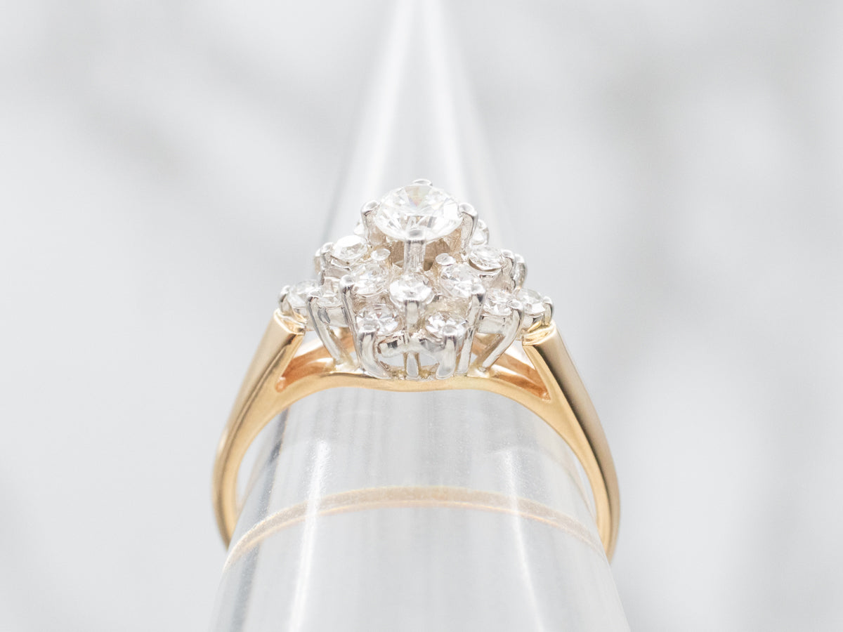 Tow Tone Diamond Cluster Engagement Ring