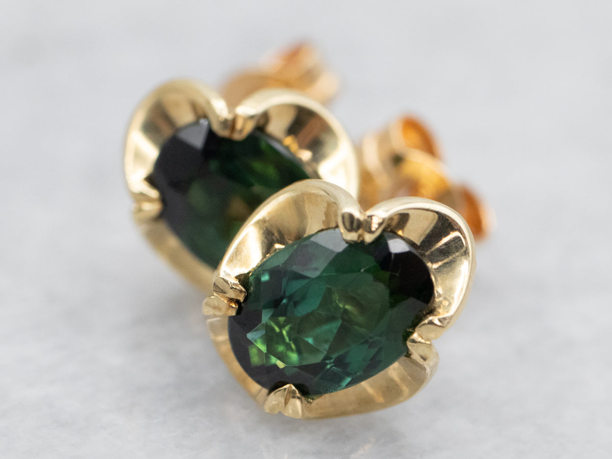 Yellow Gold Green Tourmaline Stud Earrings