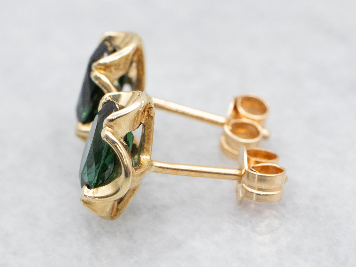 Yellow Gold Green Tourmaline Stud Earrings