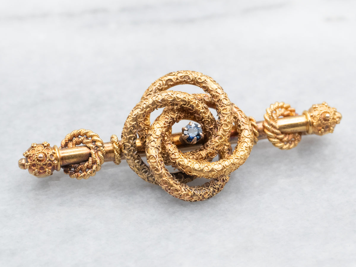 Etruscan Revival Sapphire Lover&#39;s Knot Brooch