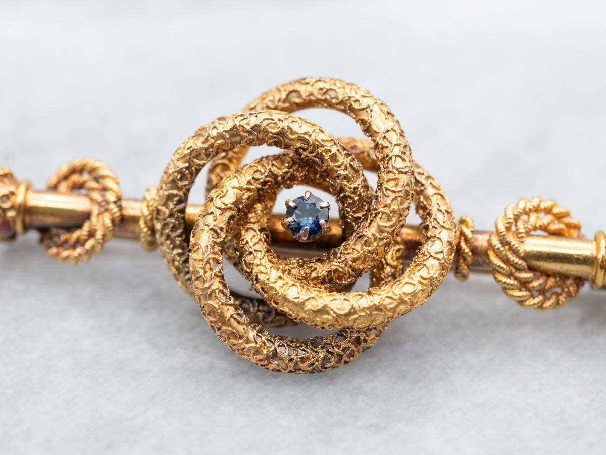 Etruscan Revival Sapphire Lover's Knot Brooch