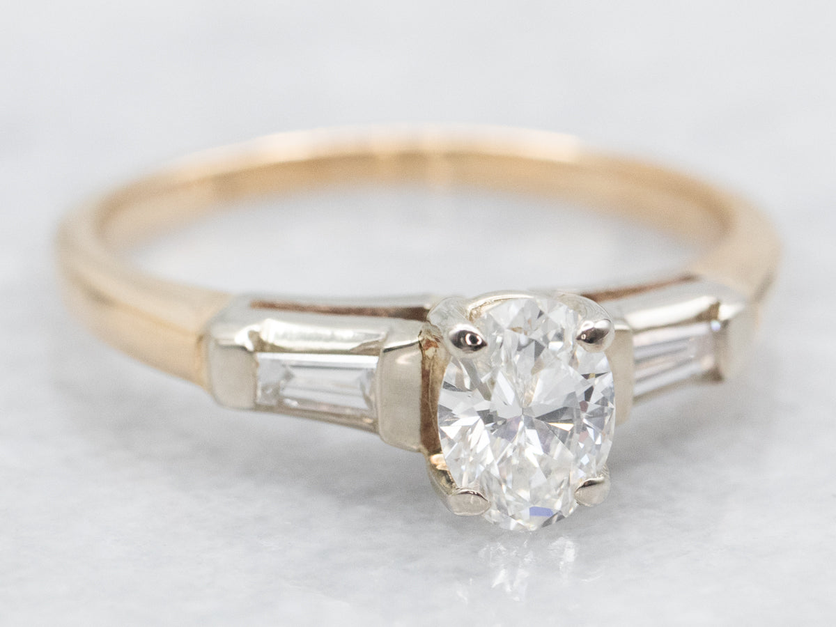 Retro Era Oval Cut Diamond Engagement Ring